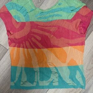 Talbots Colorful Striped Short Sleeve Sweater Top Vintage Cotton Rayon